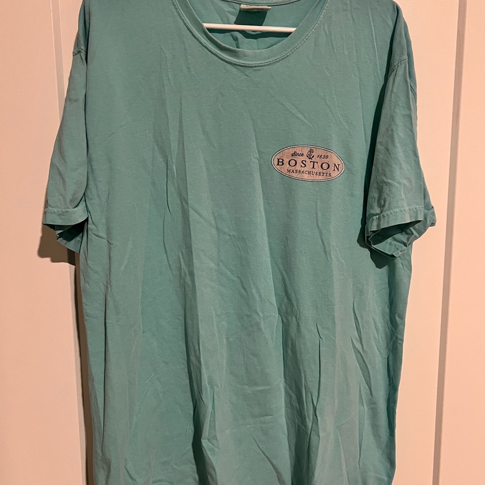 Boston Graphic Tee - Men's Teal Cotton Shirt Size L